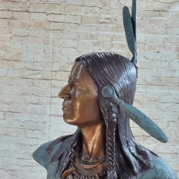 Native Indian Bronze Bust Sculpture 60LBS - Picture 3 of 5